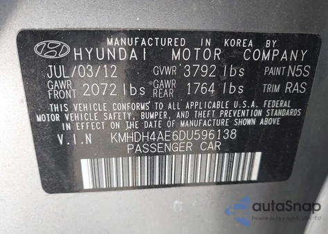 2013 Hyundai Elantra Limited from USA, damaged, VIN KMHDH4AE6DU596138
